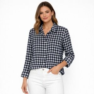 TOMMY HILFIGER Shirt Womens Sz XXL Flannel Check Gingham Black White Prep Classi